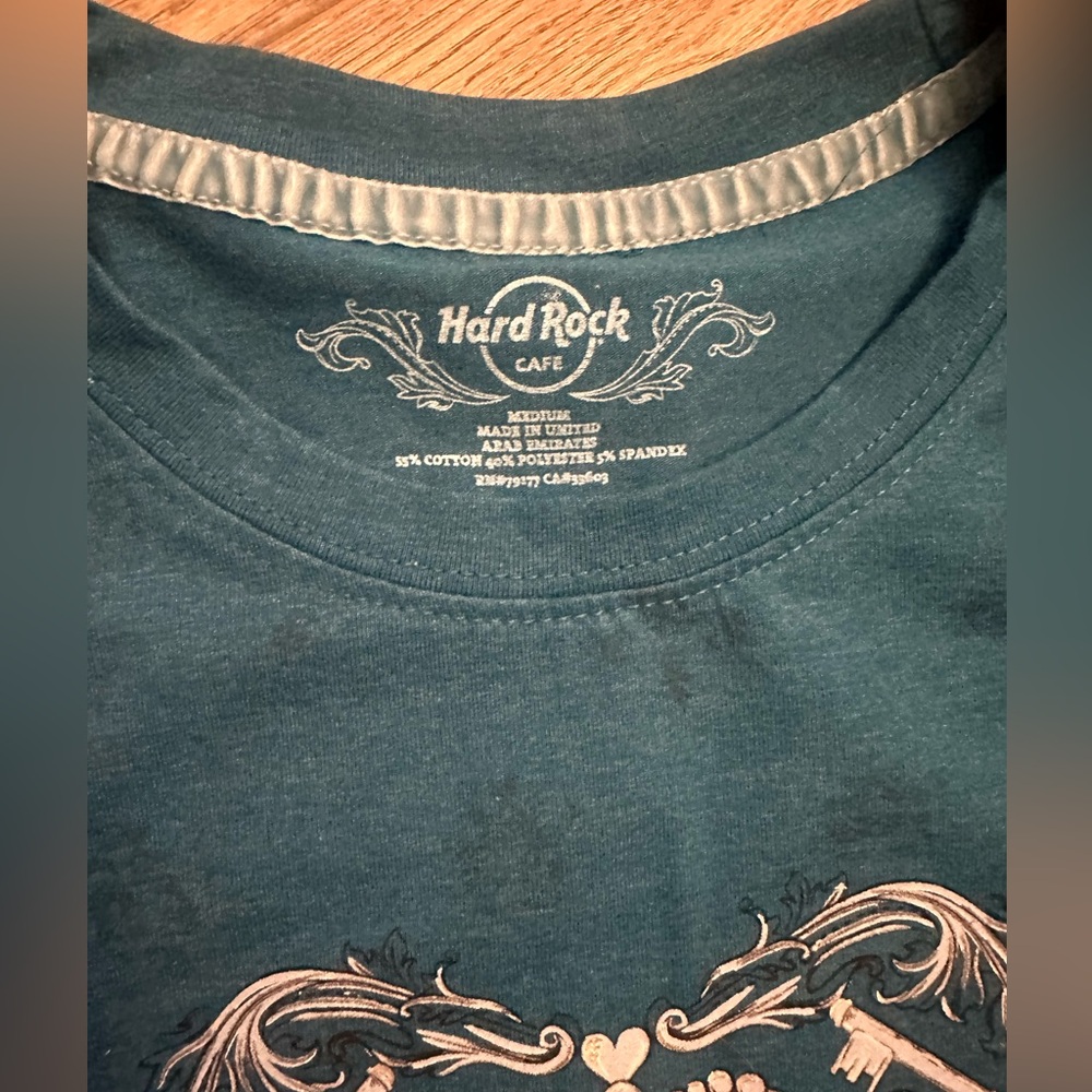 Hard Rock Cafe Couture London Embellished Teal Graphic Tee - Picture 3 of 5